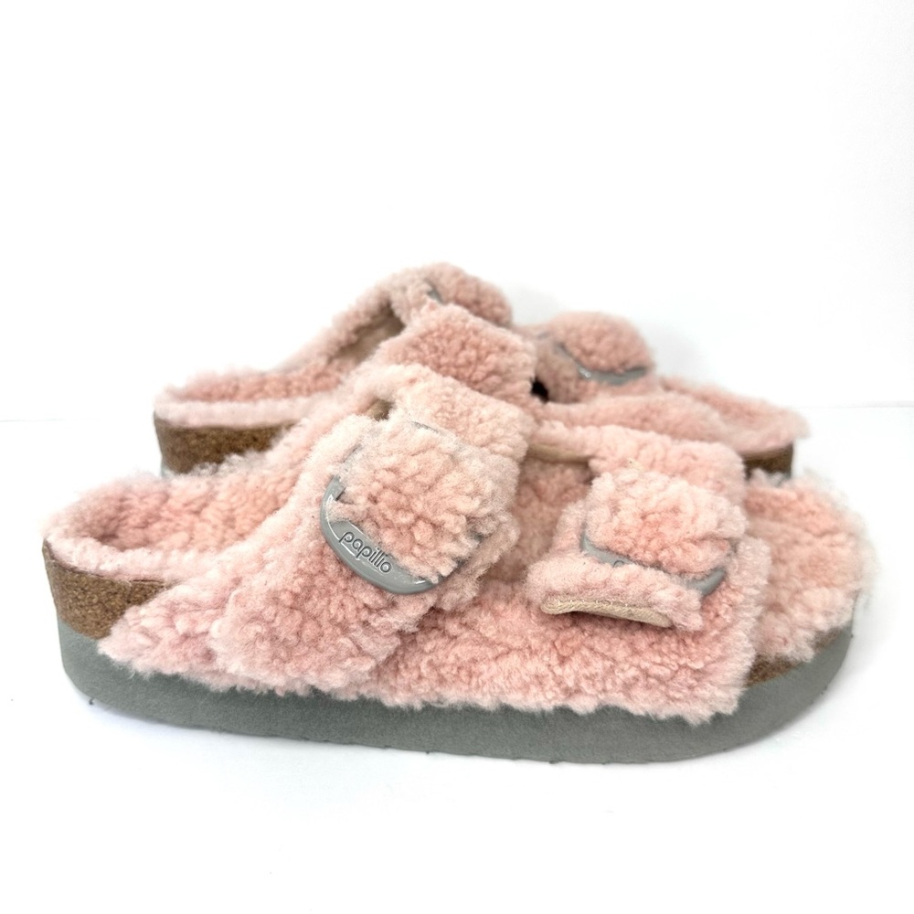 NWT Birkenstock Papillio Arizona Big Buckle Shearling fuzzy sandal pink 40/9 - Picture 5 of 17